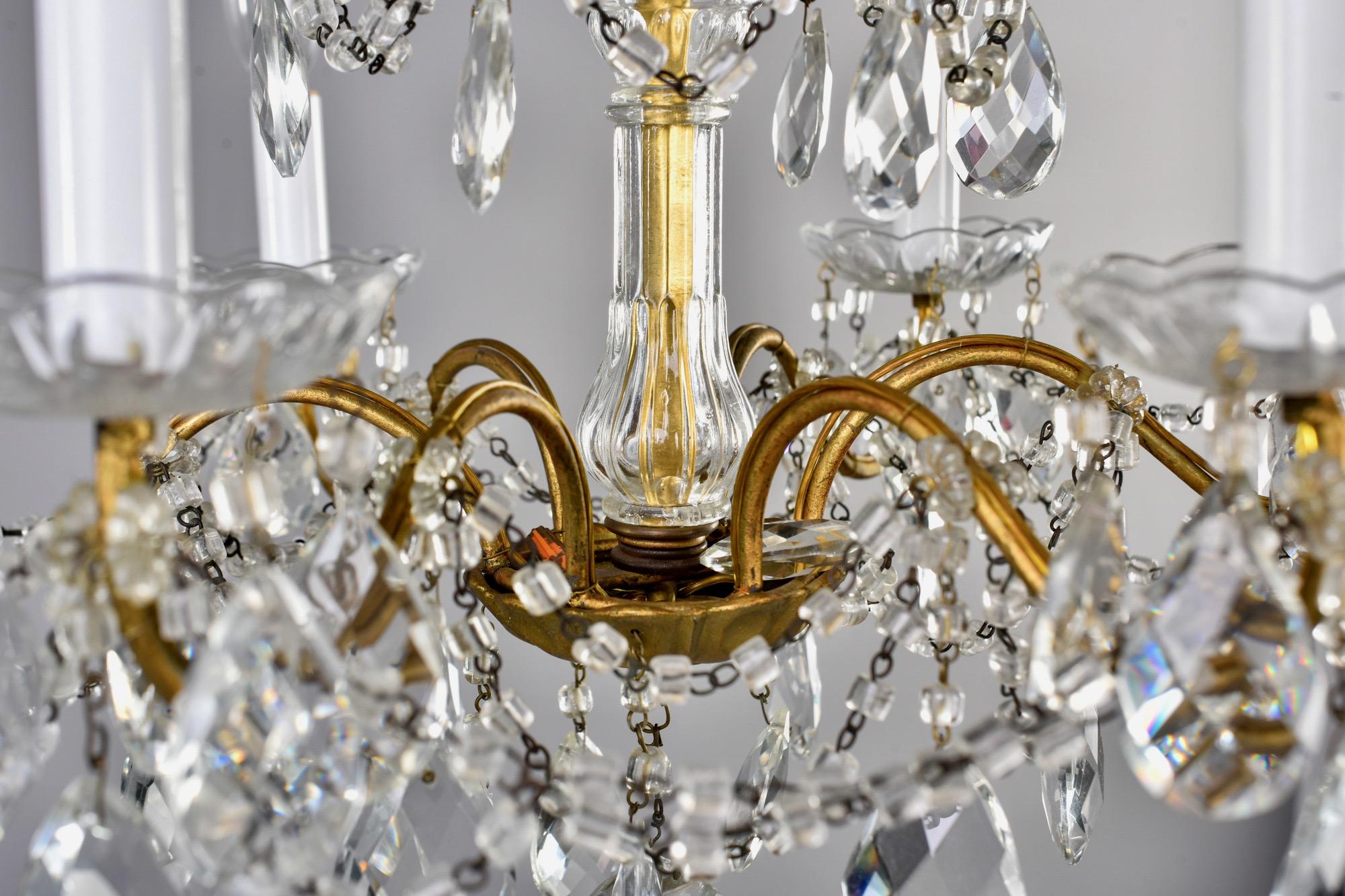 Italian Six-Light Crystal Chandelier with Large Drops In Good Condition For Sale In Troy, MI