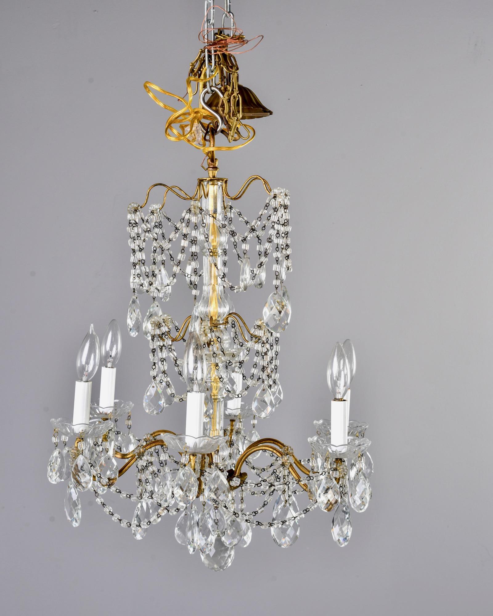 19th Century Italian Six-Light Crystal Chandelier with Large Drops For Sale