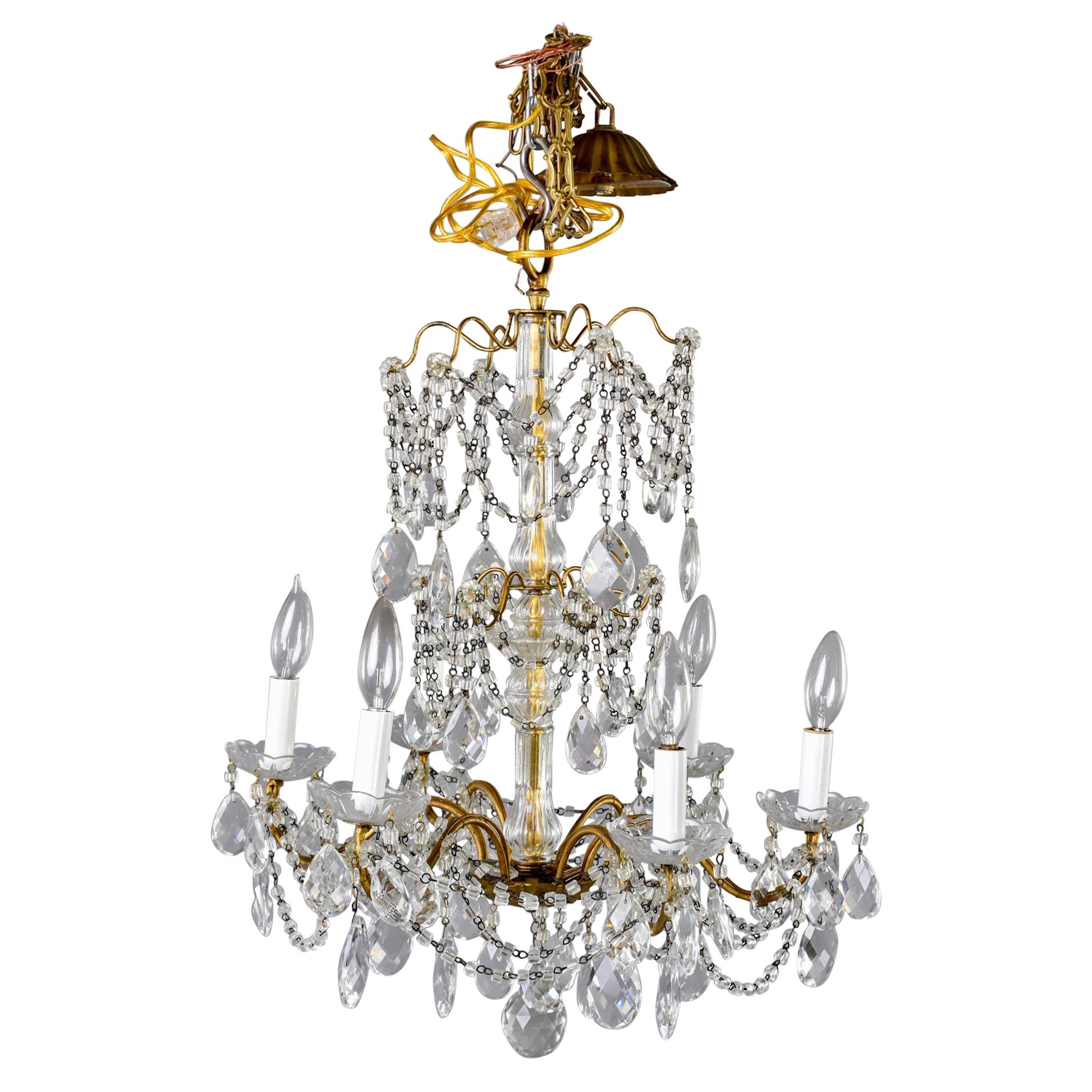 Italian Six-Light Crystal Chandelier with Large Drops