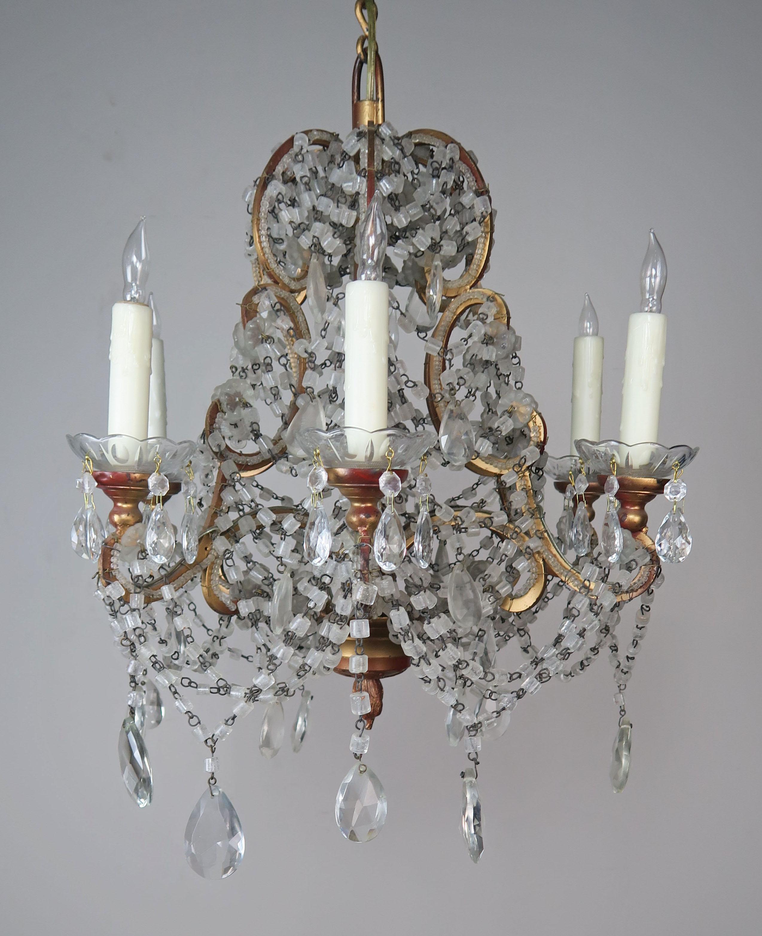 Italian Six-Light Macaroni Beaded Chandelier (Rokoko)