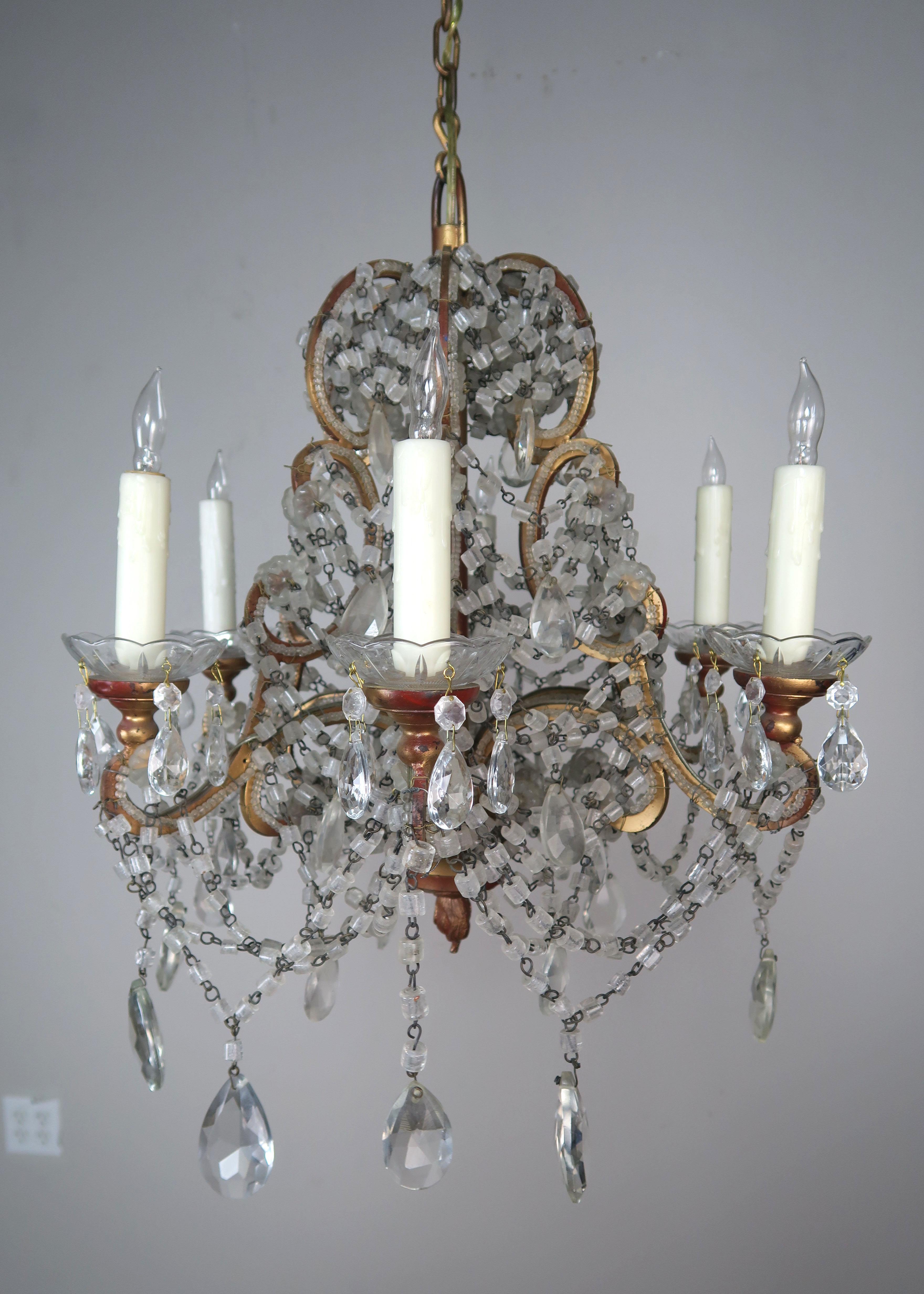Italian Six-Light Macaroni Beaded Chandelier In Excellent Condition In Los Angeles, CA