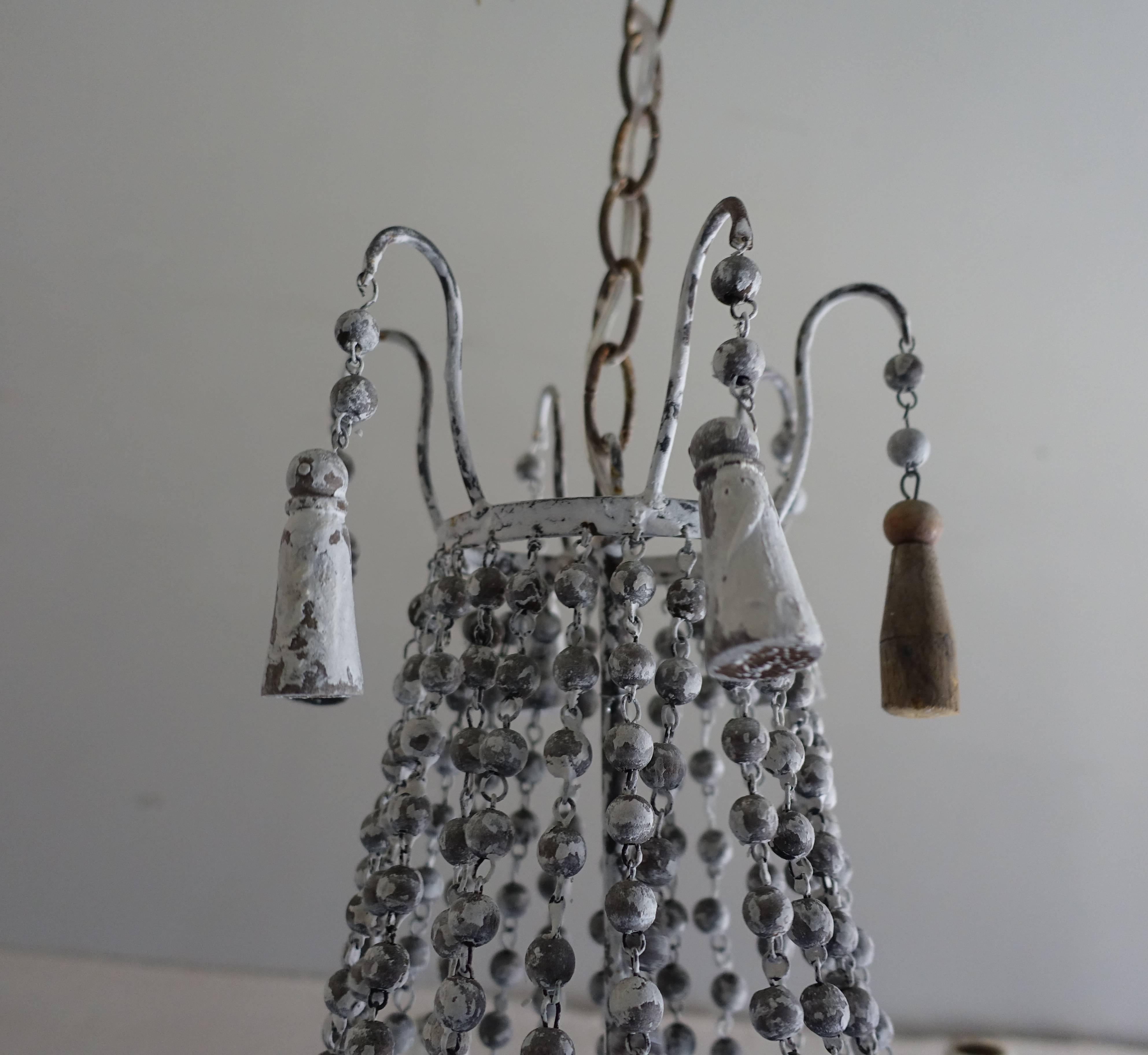 Mid-20th Century Italian Six-Light Painted Wood Beaded Chandelier