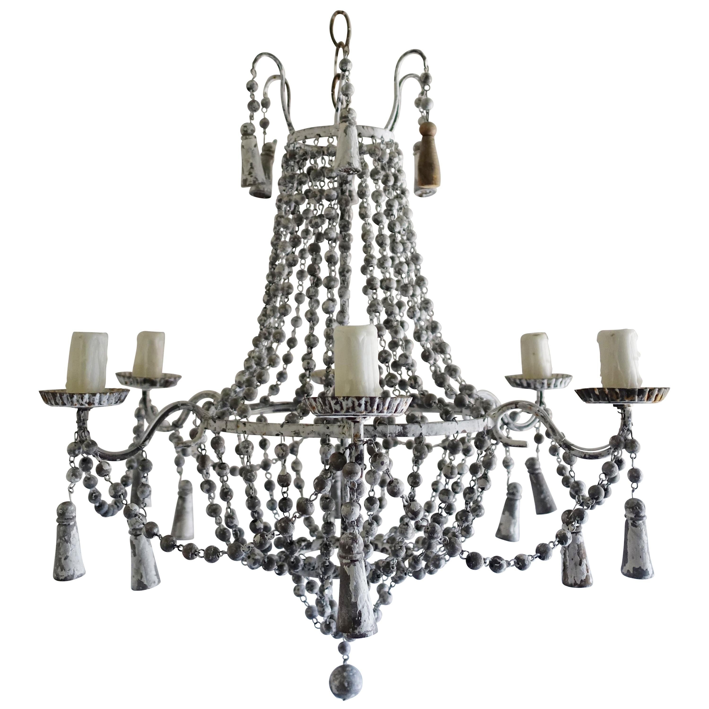 Italian Six-Light Painted Wood Beaded Chandelier