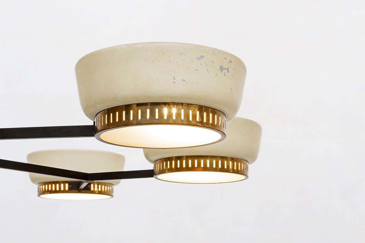 Italian Six-Lights, Brass and Metal, Ceiling Lamp Mod.1117/6 by Stilnovo, 1958 1