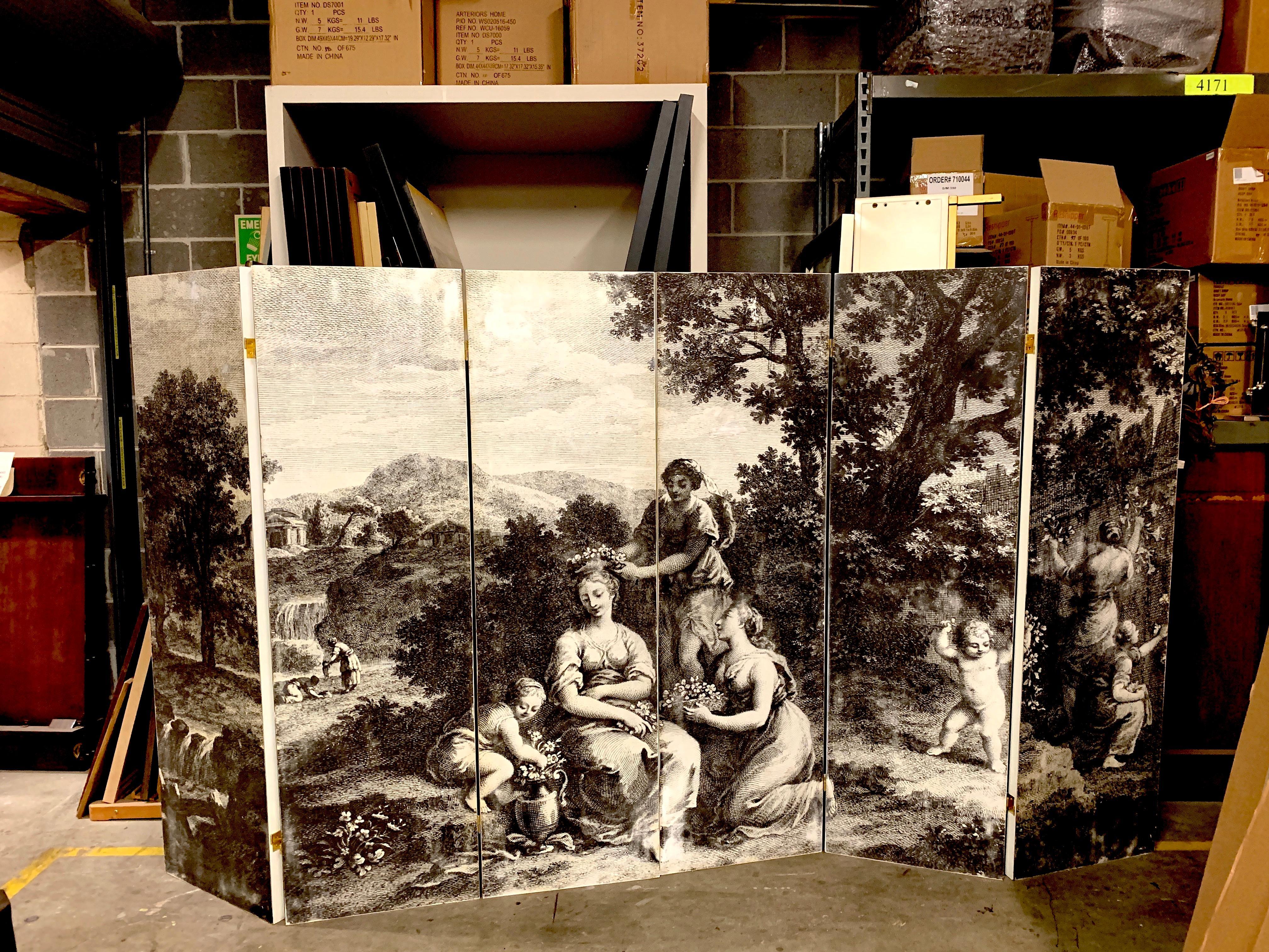 Italienischer neoklassischer Schwarz-Weiß-Raumteiler mit sechs Tafeln (Moderne der Mitte des Jahrhunderts) im Angebot