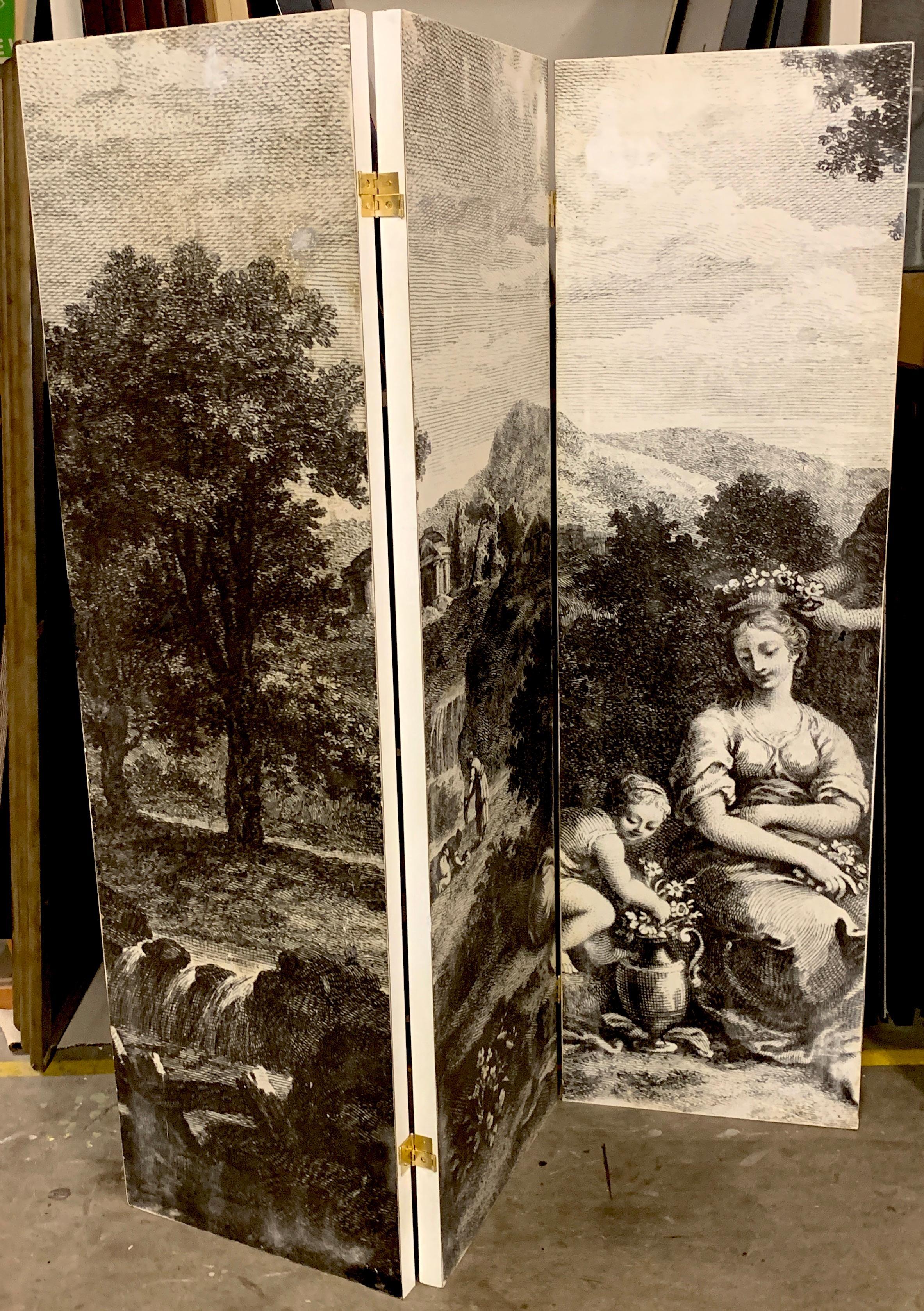 20th Century Italian Six-Panel Neoclassical Black and White Screen For Sale