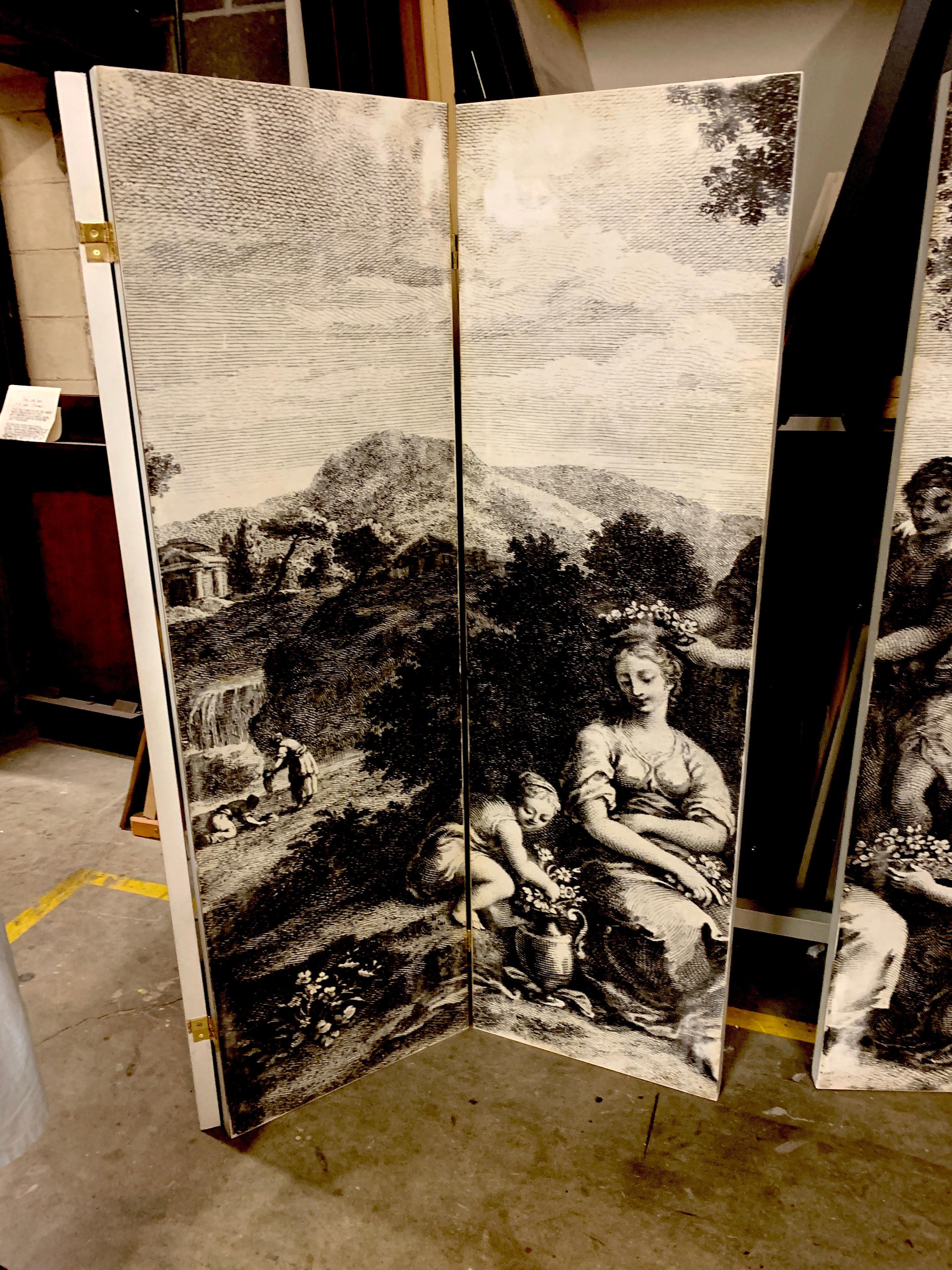 Italian Six-Panel Neoclassical Black and White Screen For Sale 1