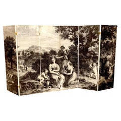 Vintage Italian Six-Panel Neoclassical Black and White Screen