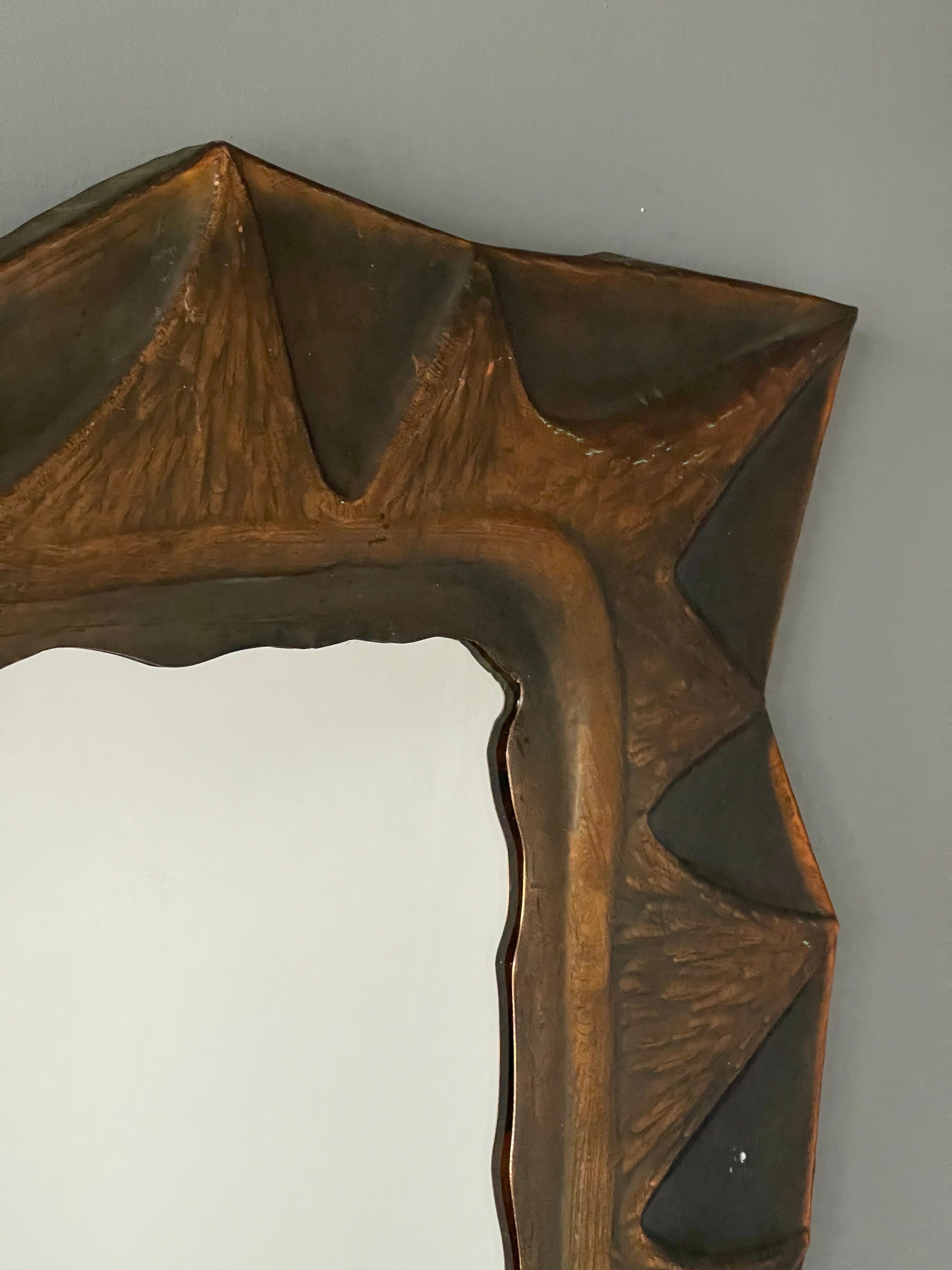 Mid-Century Modern Italian, Sizable Freeform Wall Mirror, Patinated Copper, Mirror, Italy, 1950s
