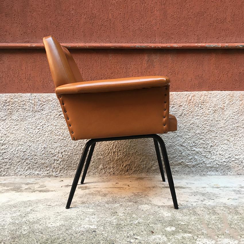 Italian Sky and Black Enameled Metal Armchair, 1960s In Good Condition In MIlano, IT