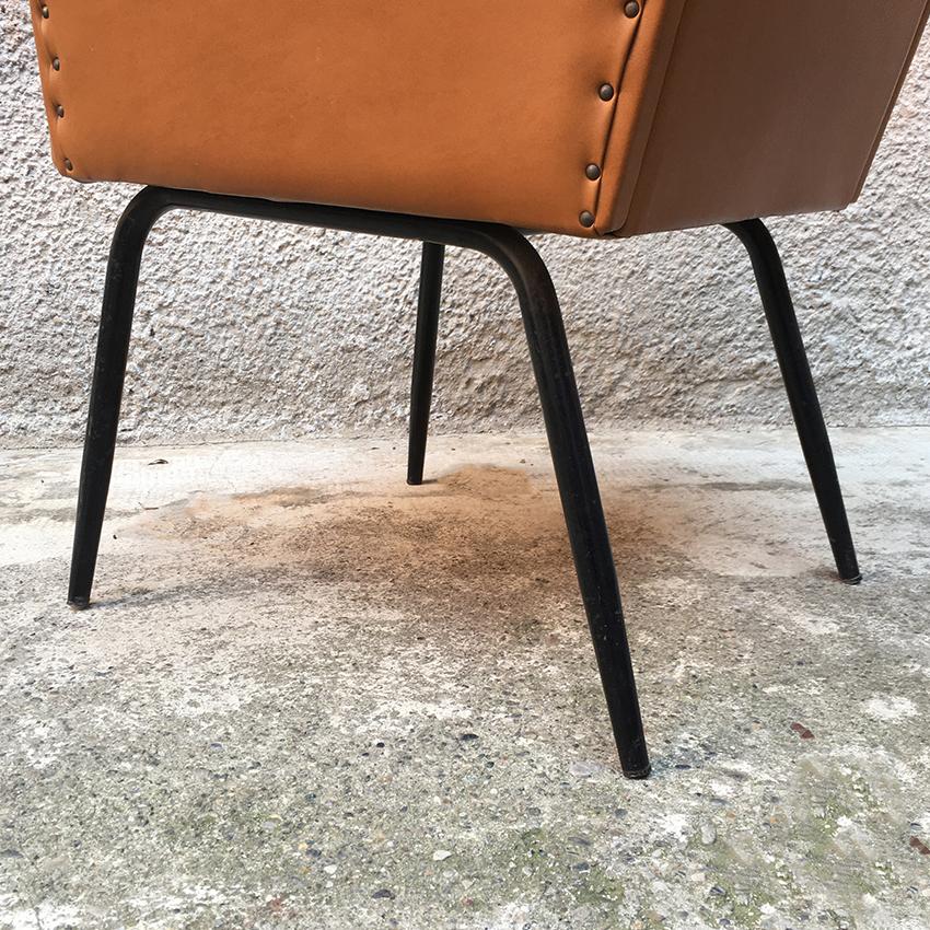 Faux Leather Italian Sky and Black Enameled Metal Armchair, 1960s