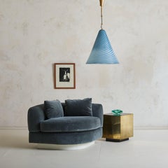 Italian Slate-Blue Velvet Corner Chair Attributed to Marzio Cecchi, 1970s