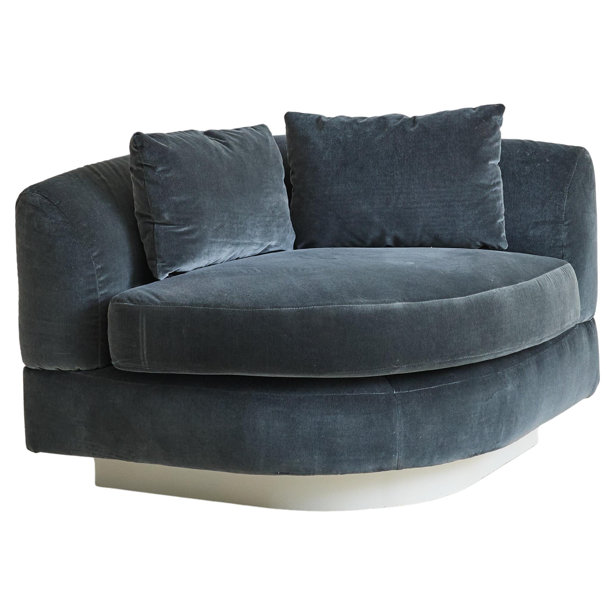 Italian Slate-Blue Velvet Corner Chair Attributed to Marzio Cecchi, 1970s