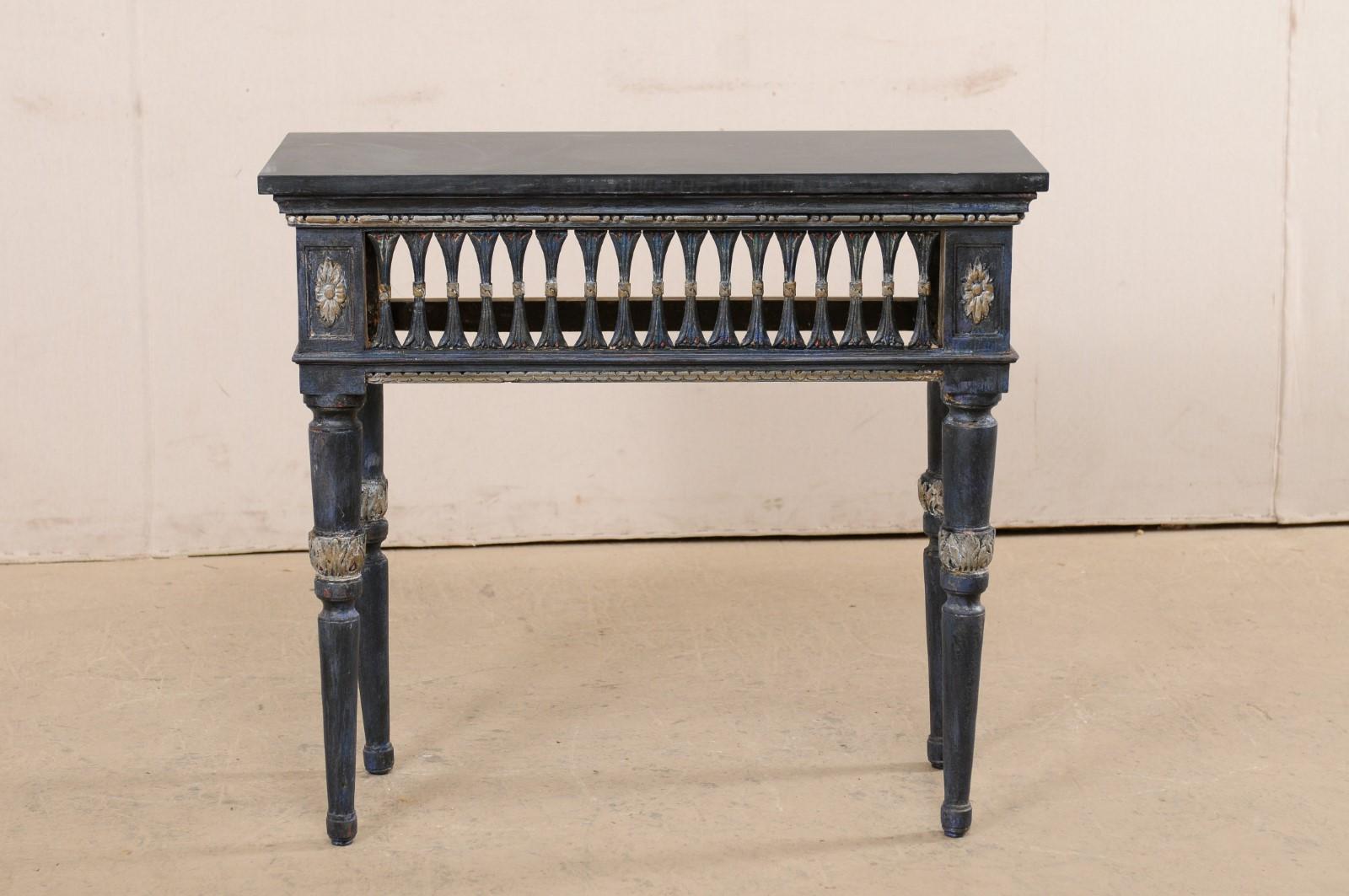 Italian Slate Stone Top Console w/ Beautifully Pierce-Carved Apron, Early 19th C For Sale 5