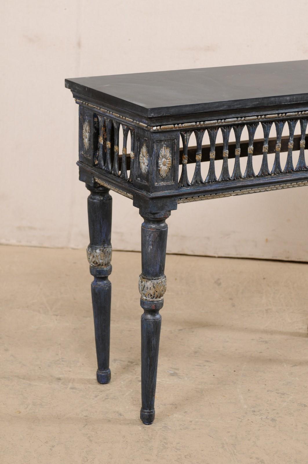 Hand-Carved Italian Slate Stone Top Console w/ Beautifully Pierce-Carved Apron, Early 19th C For Sale
