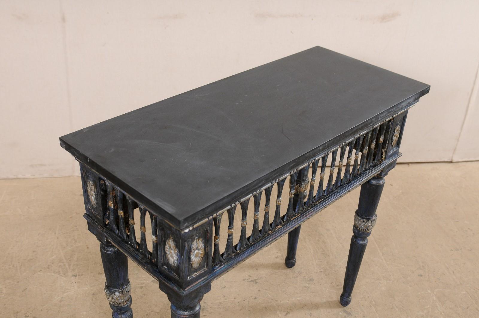 19th Century Italian Slate Stone Top Console w/ Beautifully Pierce-Carved Apron, Early 19th C For Sale