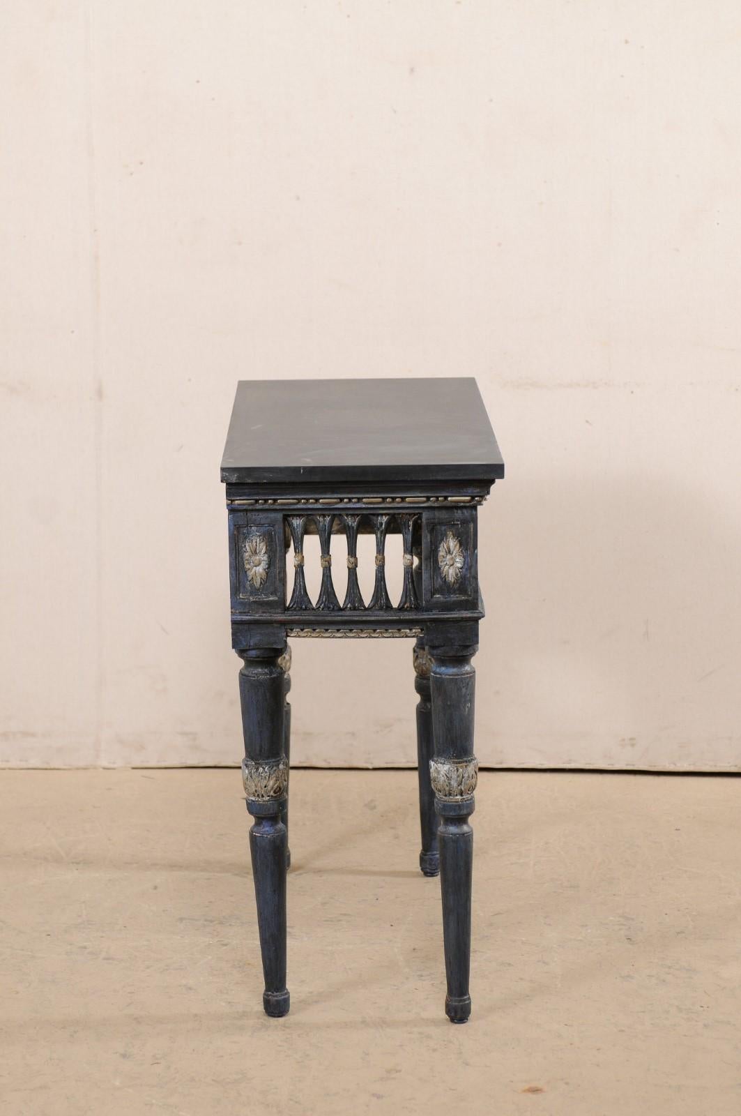 Wood Italian Slate Stone Top Console w/ Beautifully Pierce-Carved Apron, Early 19th C For Sale
