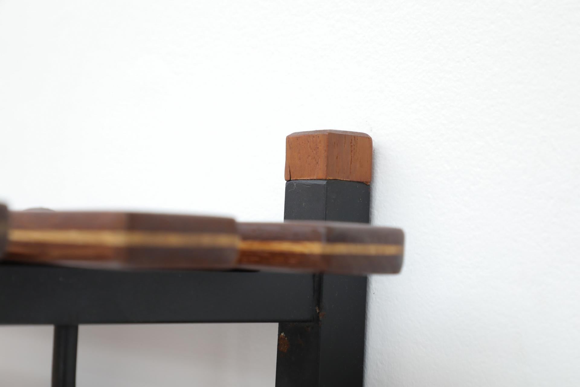 Italian Slatted Teak Wall Mount Coat Rack with Shapely Adjustable Sliding Hooks For Sale 8