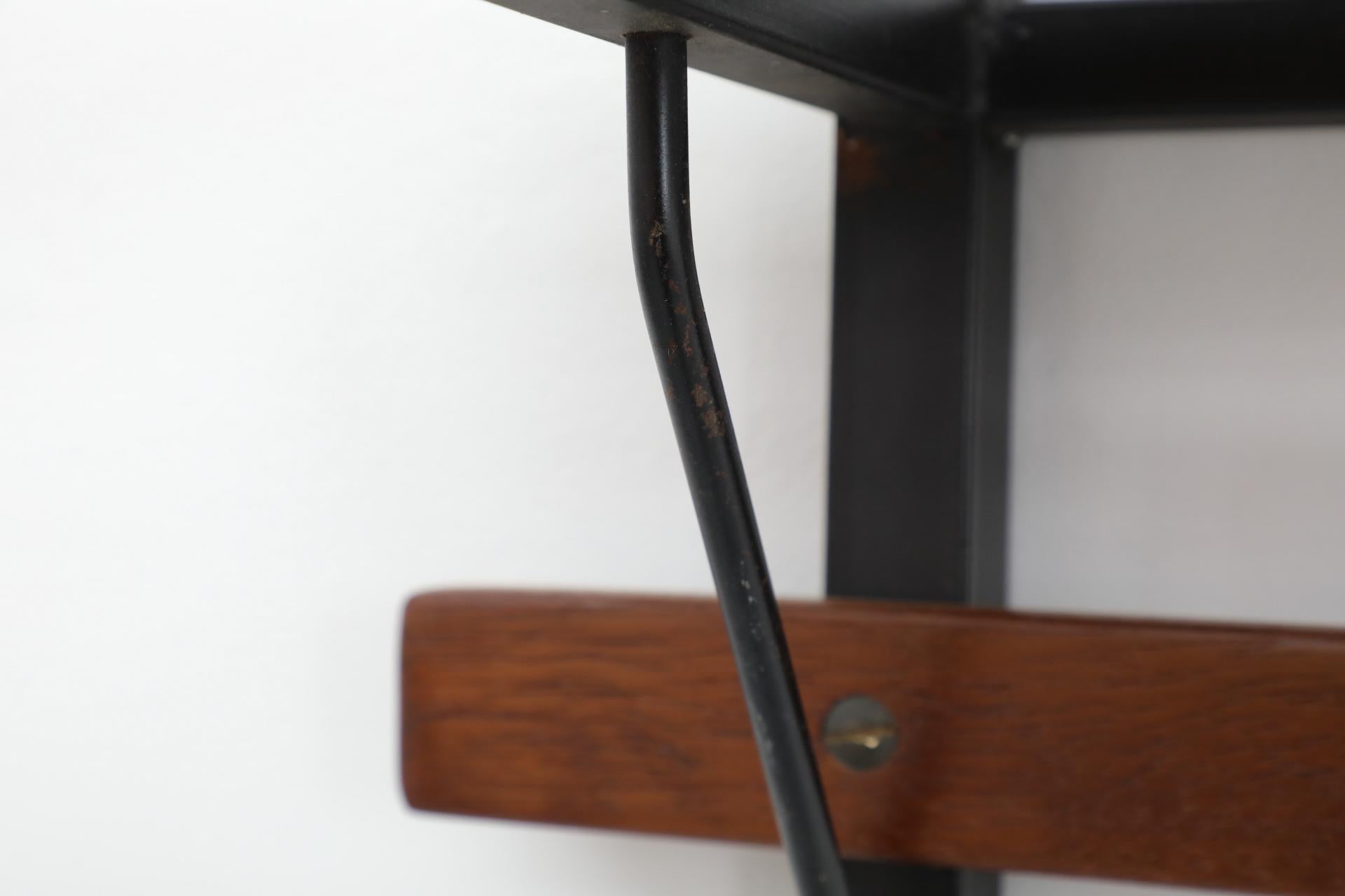 Italian Slatted Teak Wall Mount Coat Rack with Shapely Adjustable Sliding Hooks For Sale 10