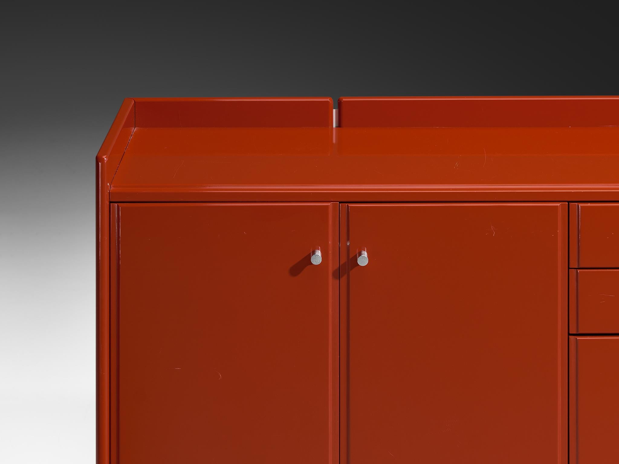 Post-Modern Italian Sleek Sideboard in Cherry Red High Gloss Lacquered Wood