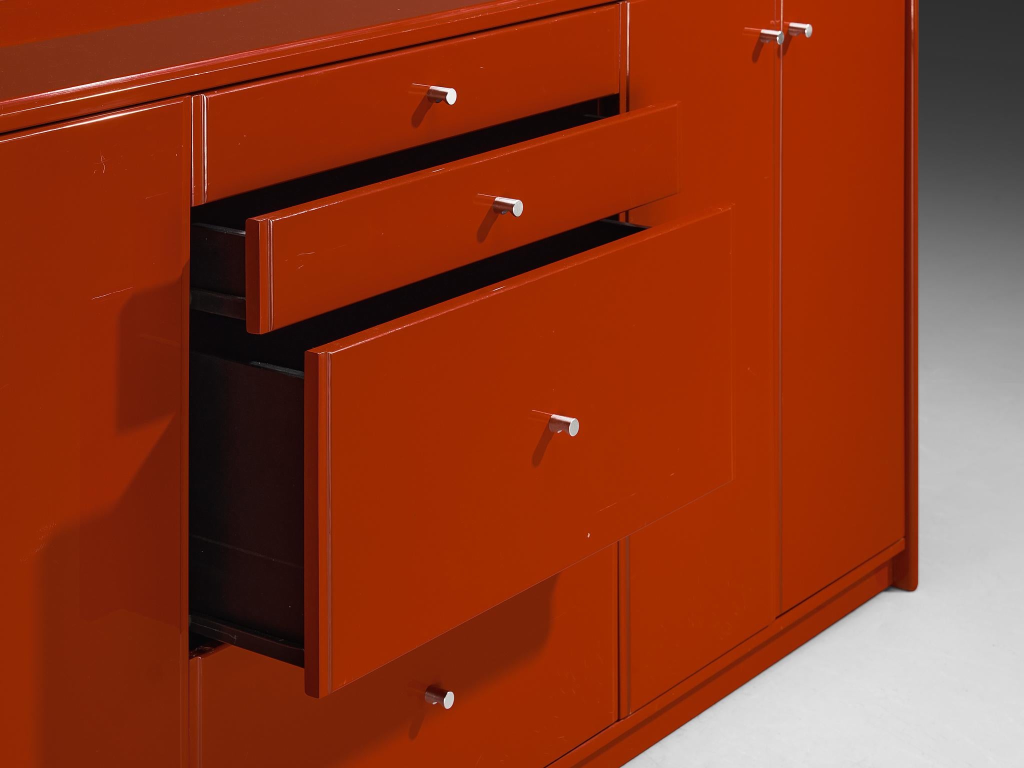 Late 20th Century Italian Sleek Sideboard in Cherry Red High Gloss Lacquered Wood