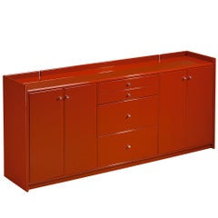 Italian Sleek Sideboard in Cherry Red High Gloss Lacquered Wood