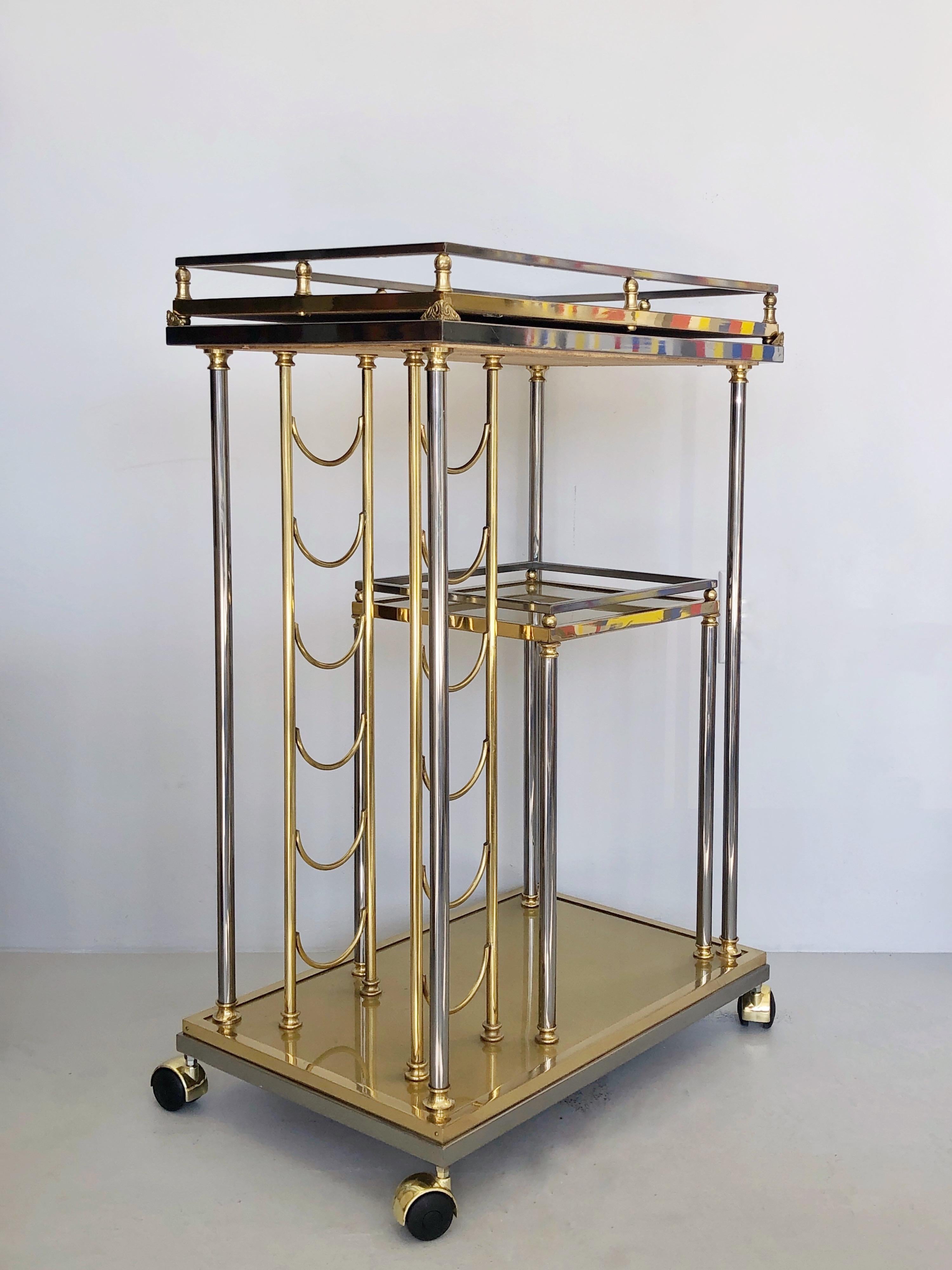 brass bar cart with wine rack