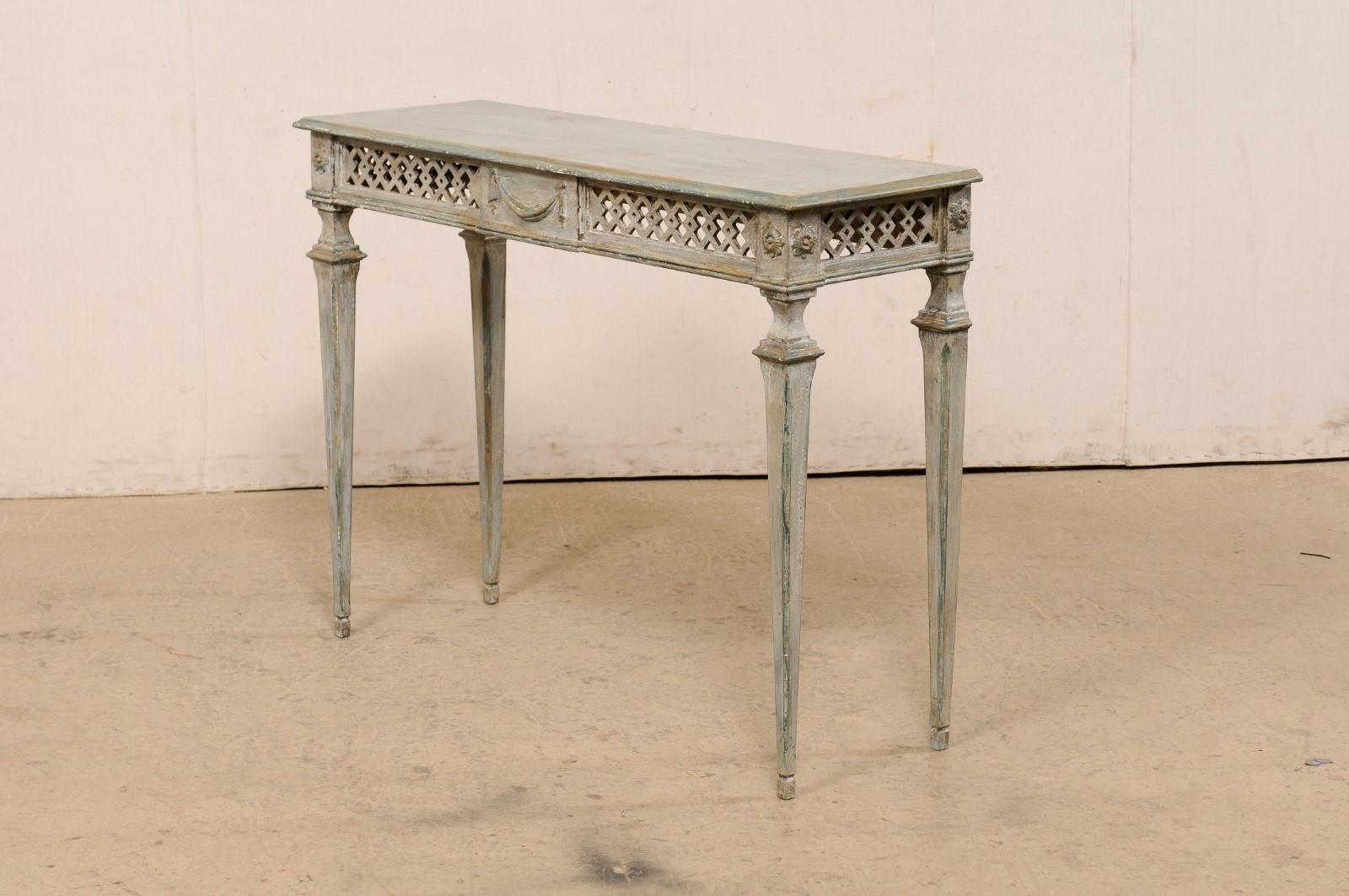 Italian Slender Console Table with Beautifully Pierce-Carved Lattice Apron 5