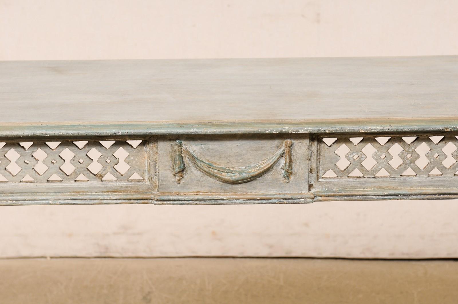 Italian Slender Console Table with Beautifully Pierce-Carved Lattice Apron 7