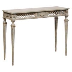 Italian Slender Console Table with Beautifully Pierce-Carved Lattice Apron