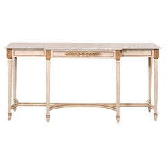 Italian Slender Console Table w/Subtle Break-Front Design & Orig. Marble Top