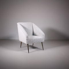 Italian small armchair, white boucle