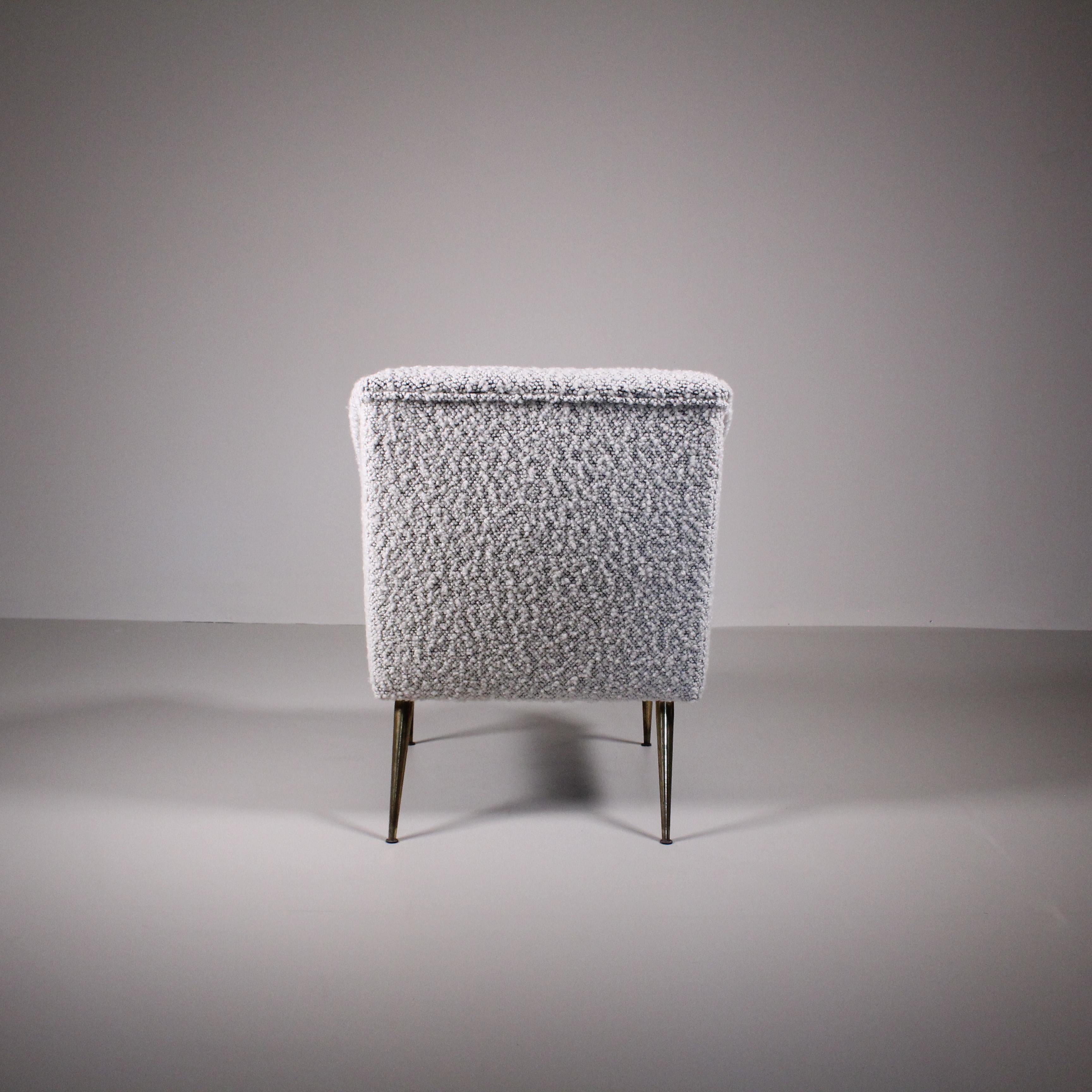 Mid-20th Century Italian small armchair, white boucle For Sale
