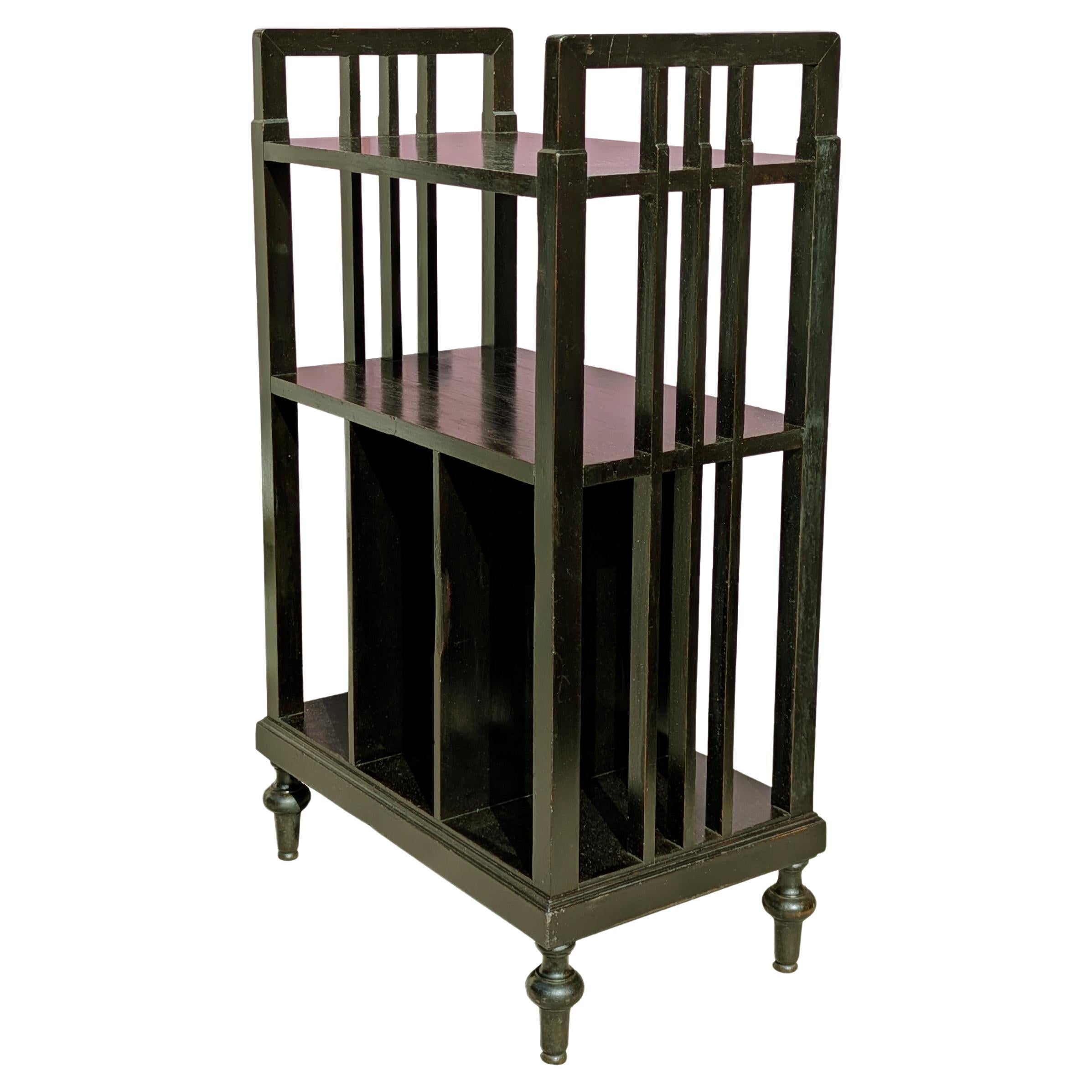 Italian small black stained wooden bookcase from the 30s For Sale