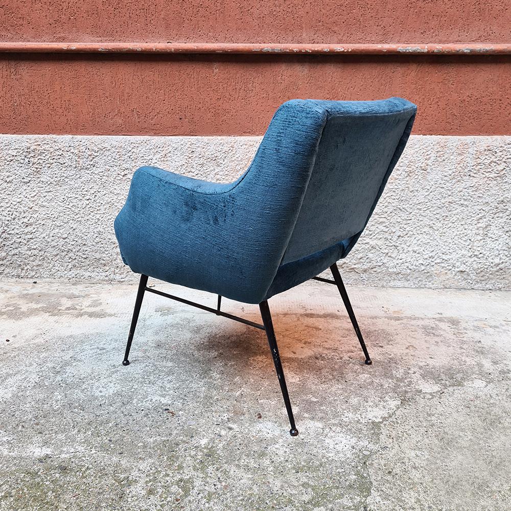 Mid-Century Modern Italian Small Blue Velvet Armchair, 1960s