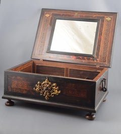 Italian Small Chest, Woods, Gilt Bronze, Wrought Iron, 17th Century