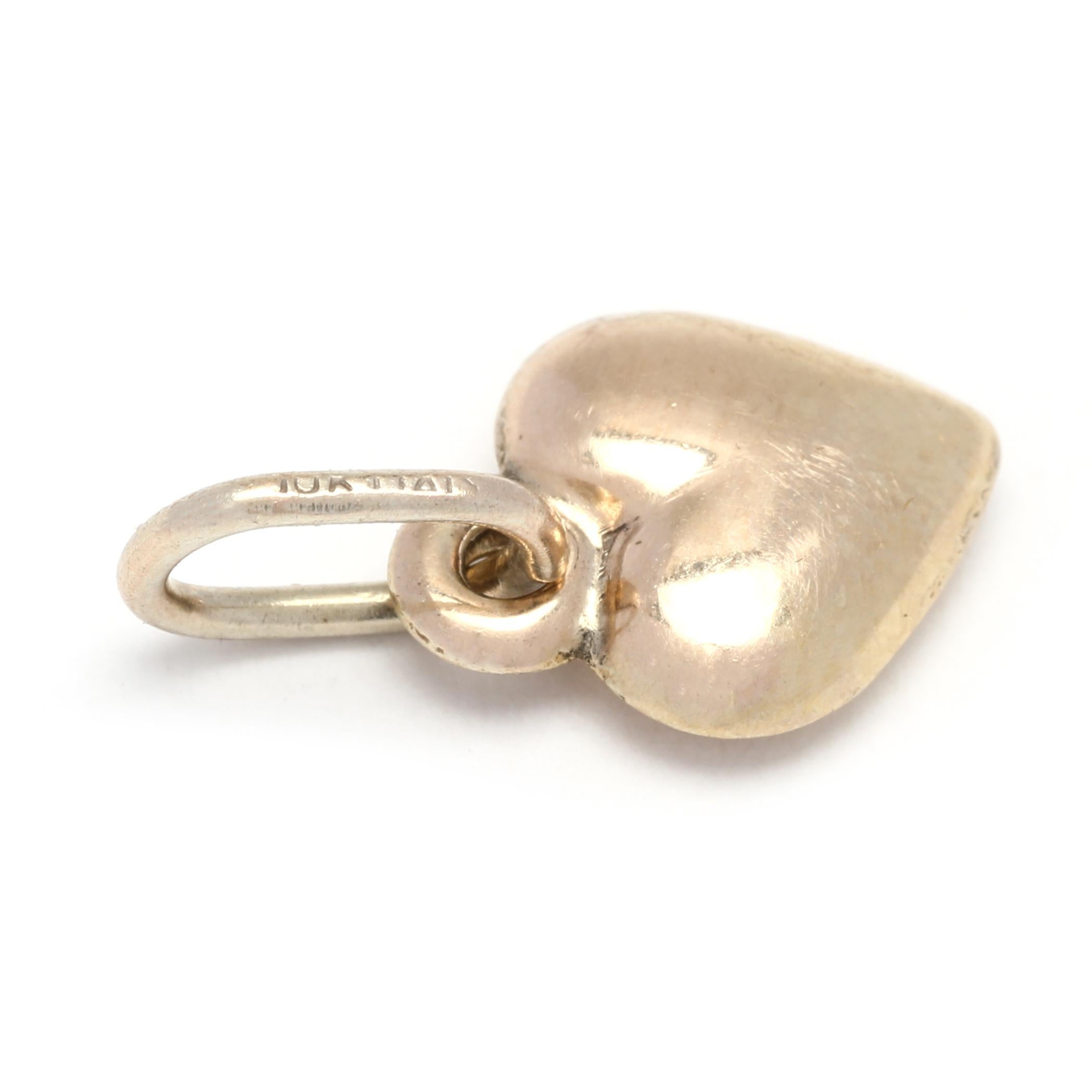 Italian Small Gold Heart Charm, 10k Yellow Gold, Small Puff  In Good Condition In McLeansville, NC