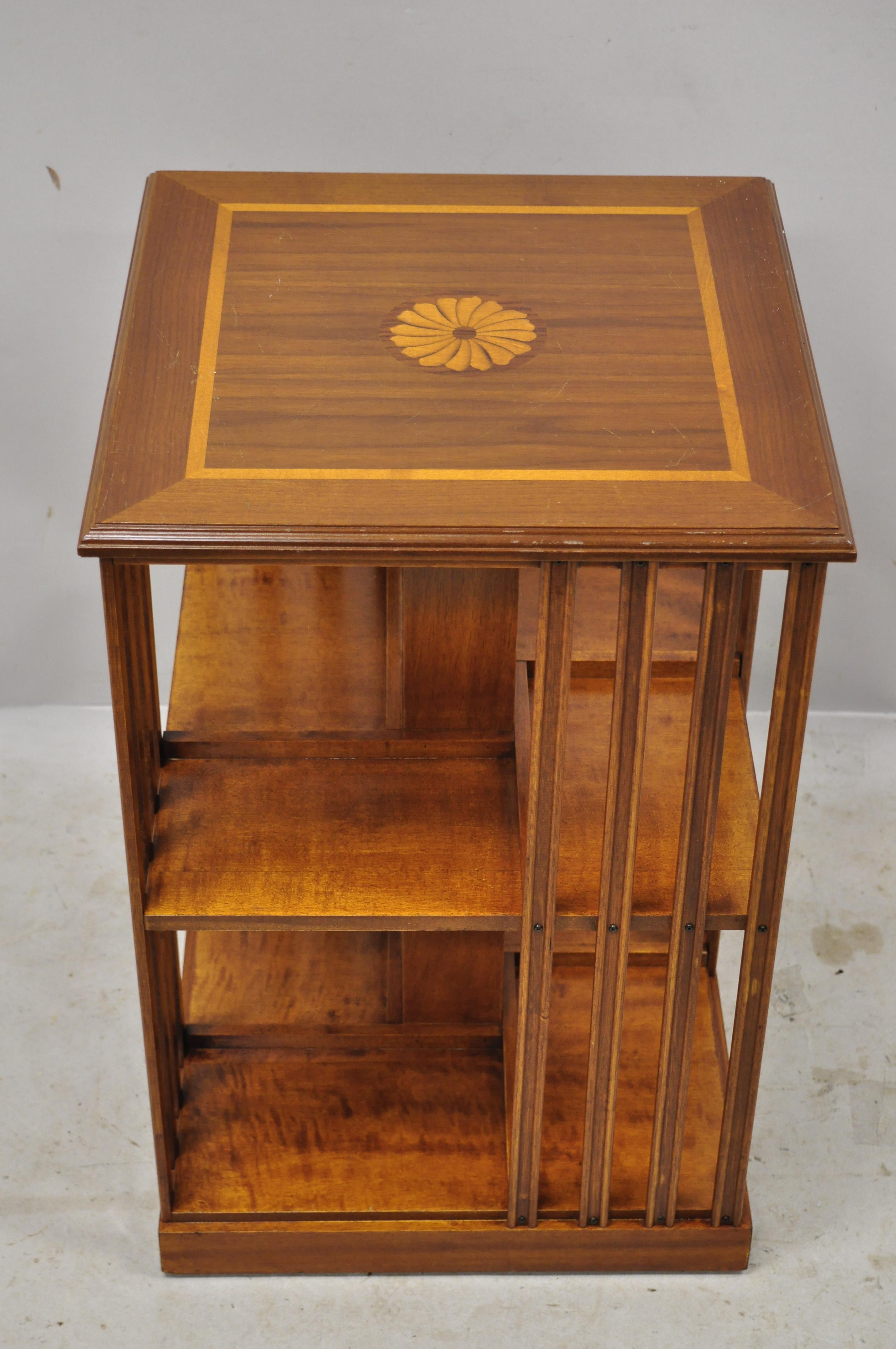 Italian Small Low Revolving Base Danner Style Bookcase Pinwheel Inlay Side Table 3