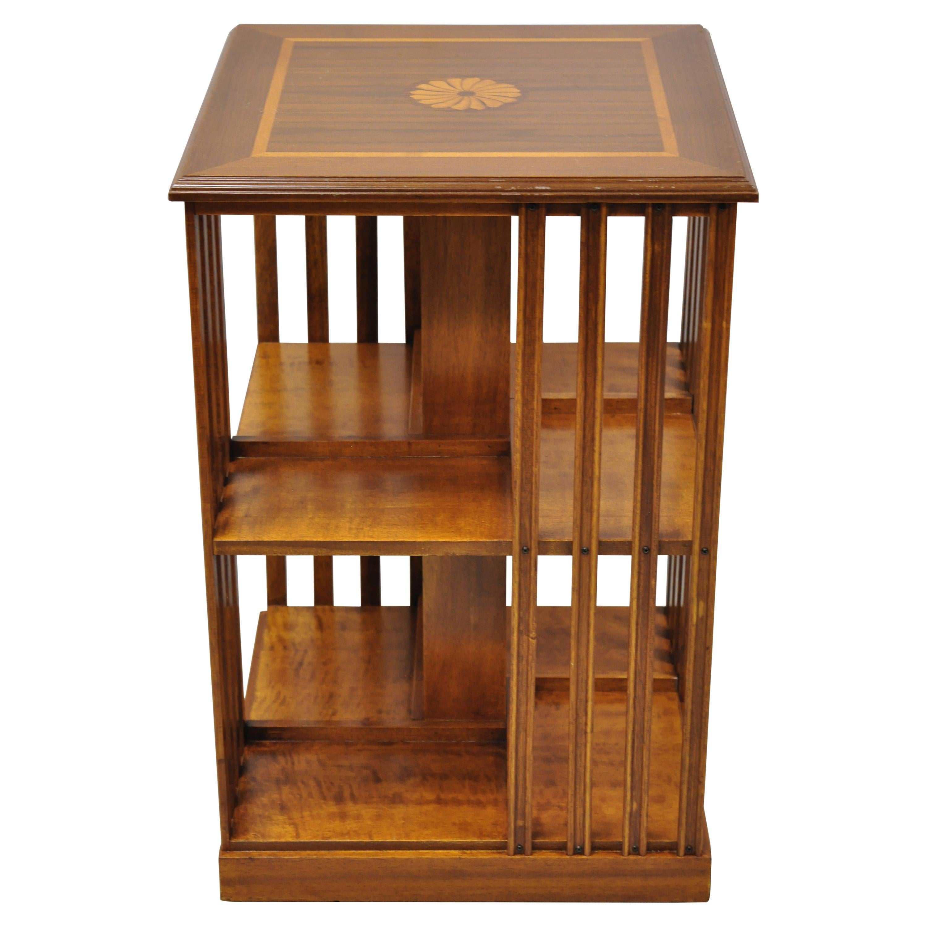 Italian Small Low Revolving Base Danner Style Bookcase Pinwheel Inlay Side Table