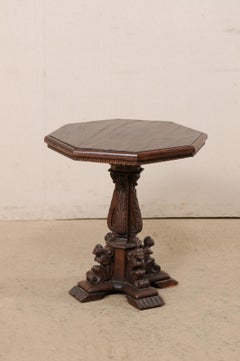 Italian Small Pedestal Table w/Carved Figures & Octagon Top, Early 19th C