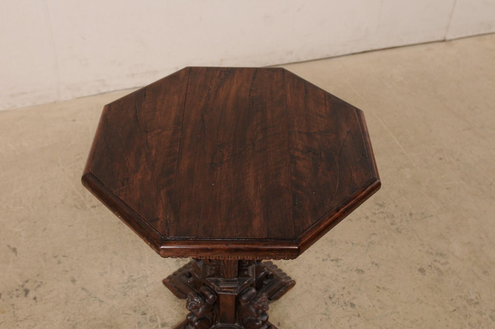 Italian Small Pedestal Table w/Carved Figures & Octagon Top, Early 19th C In Good Condition In Atlanta, GA
