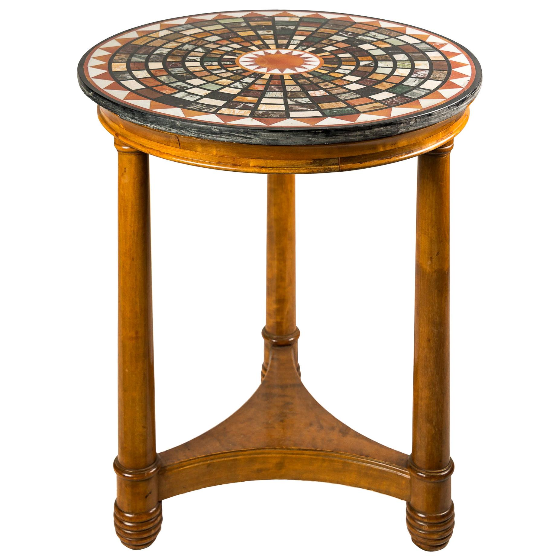 Italian Small Round Table with Marble Top, Italy, 19th Century, Empire Charles X For Sale