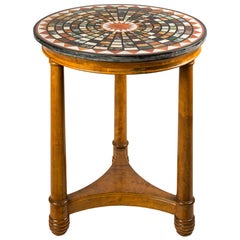 Italian Small Round Table with Marble Top, Italy, 19th Century, Empire Charles X