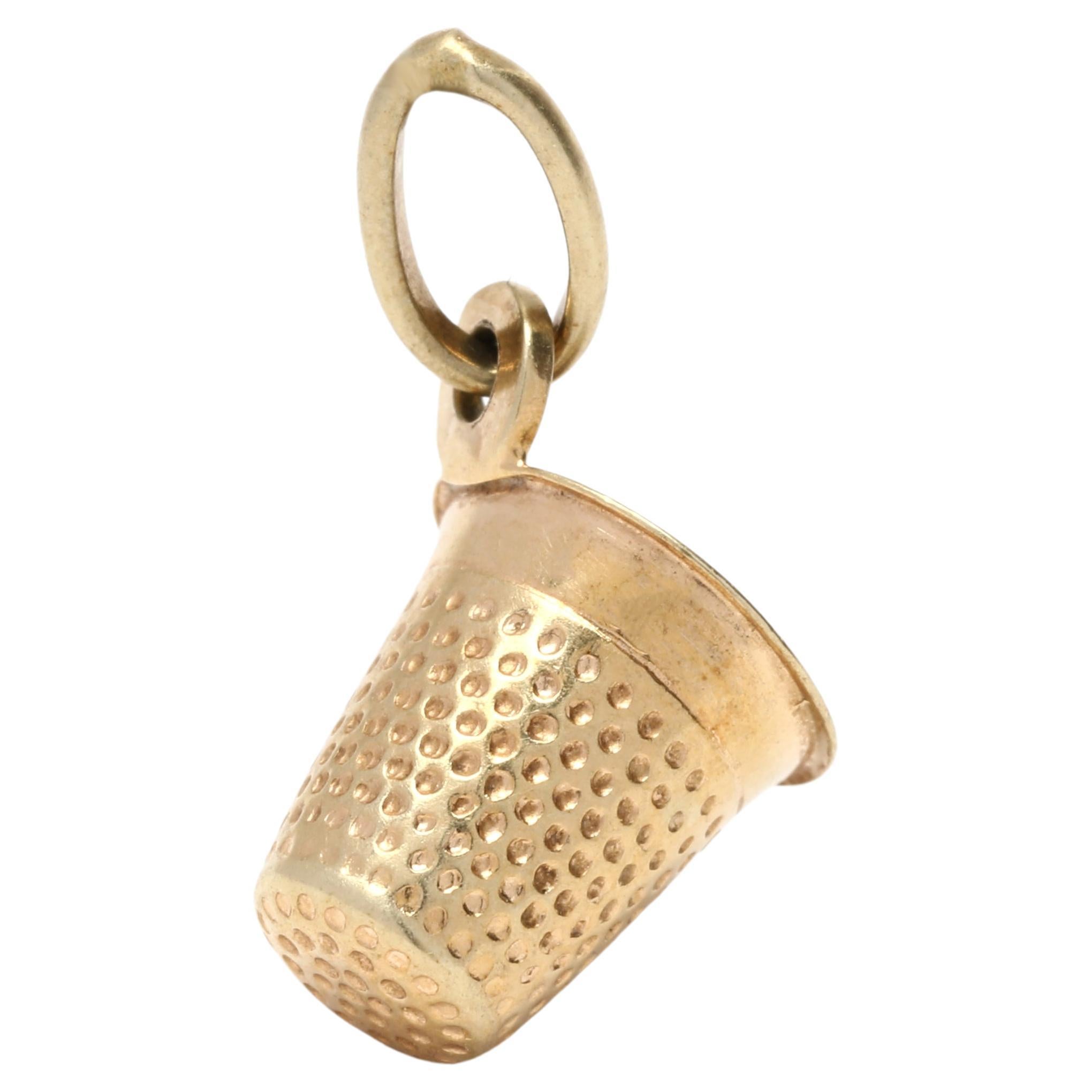 Italian Small Thimble Charm, 14K Yellow Gold, SmallGold Thimble For Sale