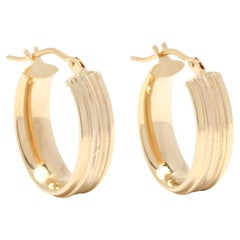 Italian Small Wide Gold Oval Hoop Earrings, 14K Yellow Gold, Sm