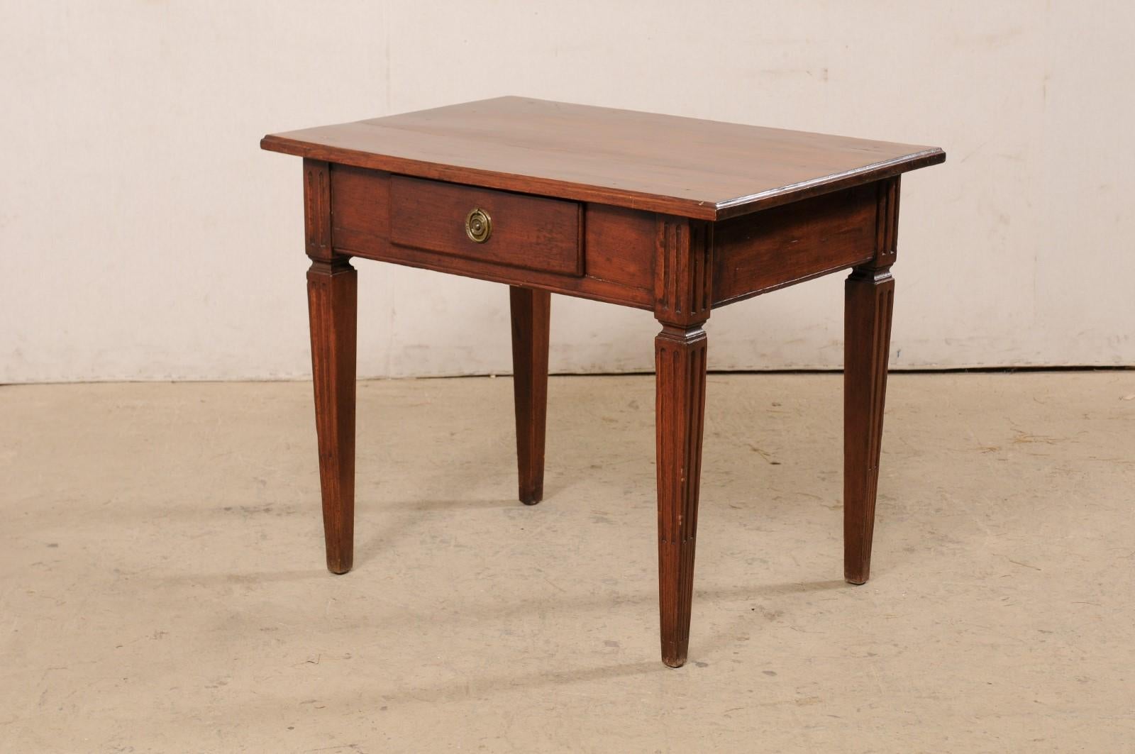 Italian Small Wooden Table w/Drawer Presented on Flute-Carved Legs, 19th C. For Sale 5