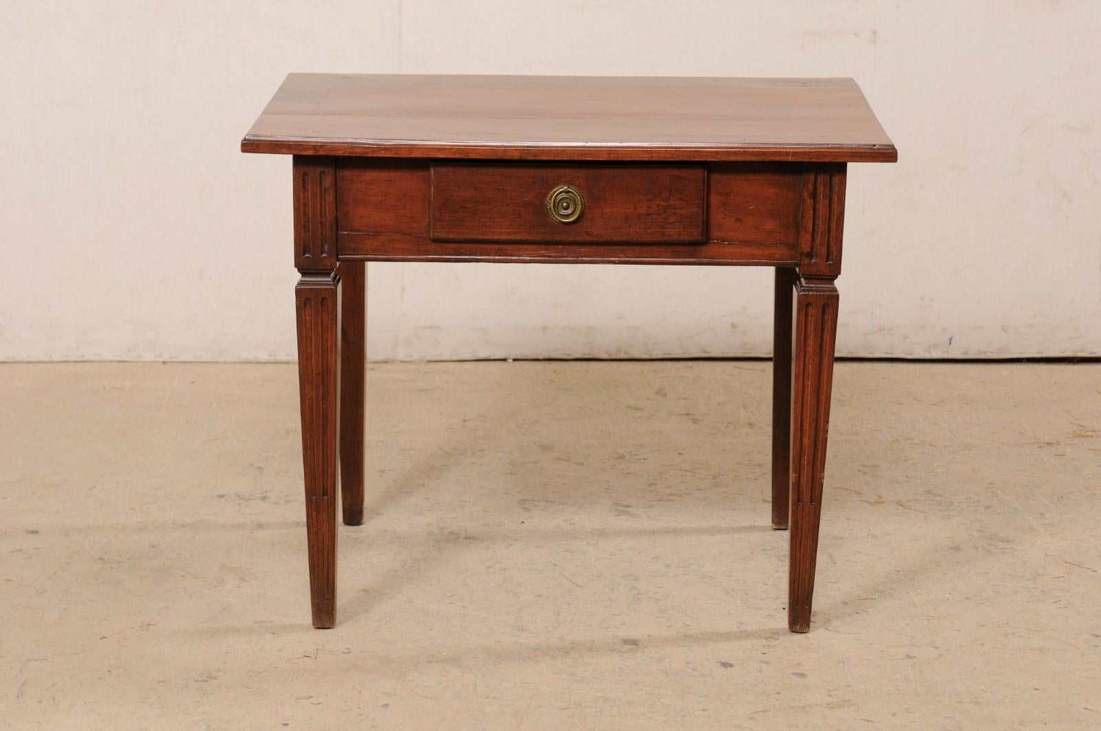 Italian Small Wooden Table w/Drawer Presented on Flute-Carved Legs, 19th C. For Sale 6