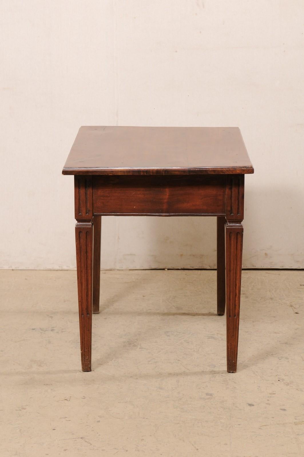 19th Century Italian Small Wooden Table w/Drawer Presented on Flute-Carved Legs, 19th C. For Sale