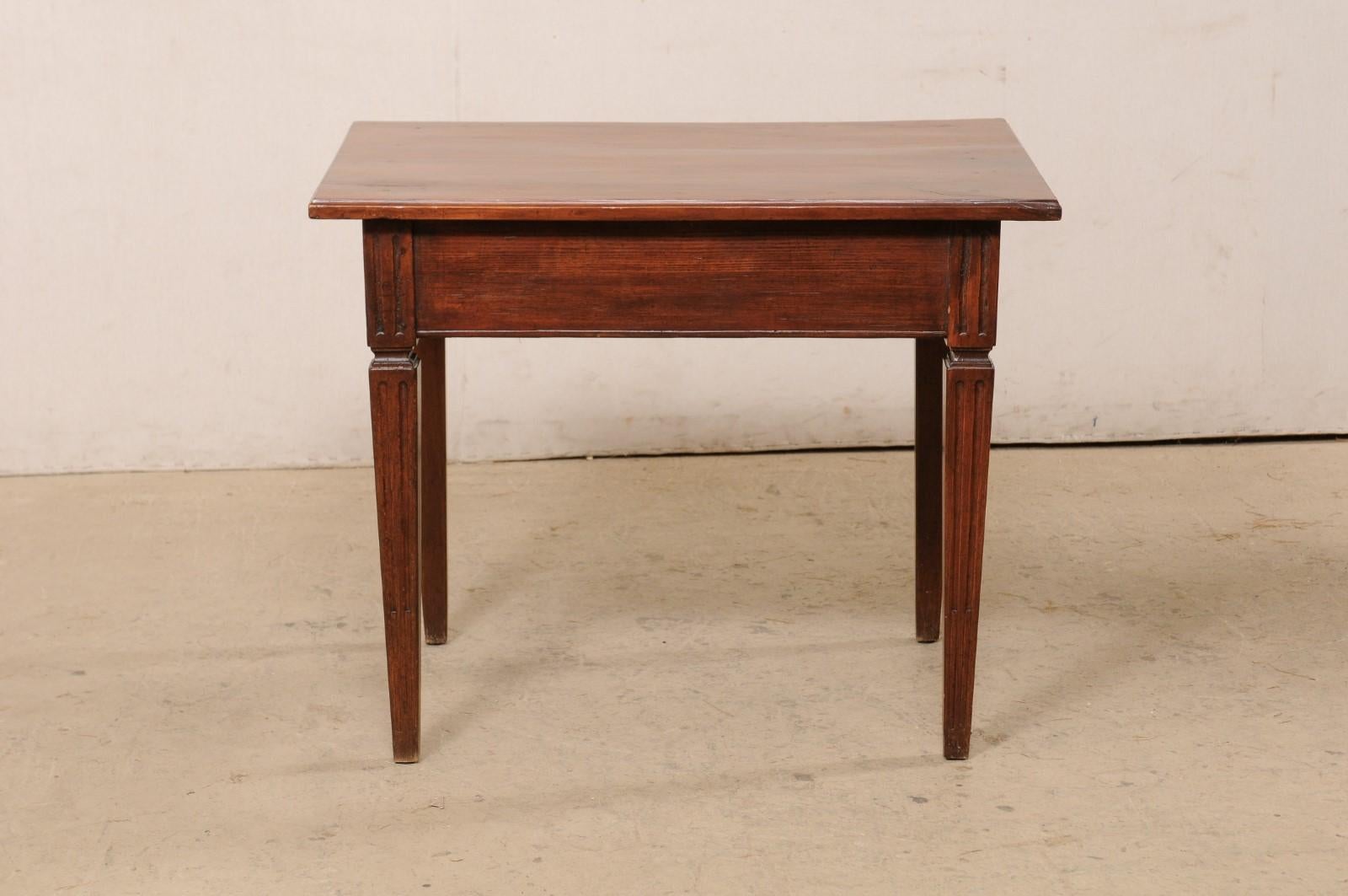 Italian Small Wooden Table w/Drawer Presented on Flute-Carved Legs, 19th C. For Sale 2