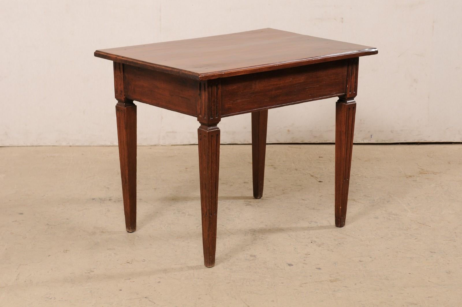 Italian Small Wooden Table w/Drawer Presented on Flute-Carved Legs, 19th C. For Sale 3
